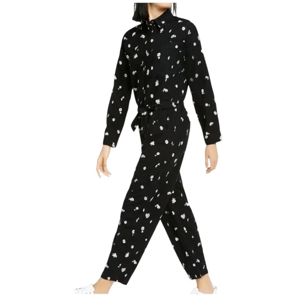 Lucky Brand Women's Logan Cotton Printed Jumpsuit Black Size M - Picture 1 of 13